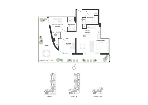 Floor plan for 2 beds, 2 baths, 854 sqft